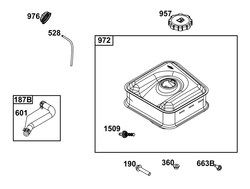 Fuel Supply Group Diagram and Parts List for 13A135-0026-F1 100000 - 19Z999 Briggs and Stratton Engine